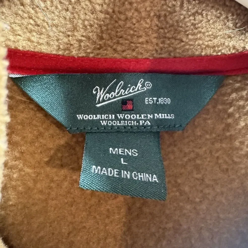 Woolrich Vest Mens Large Brown Full Zip Fleece Pockets Outdoors Hiking‎ Chicory